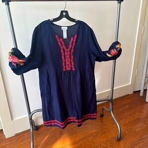 Tommy Bahama dress lined from waist. Size L. Beautiful multi color flowers trim